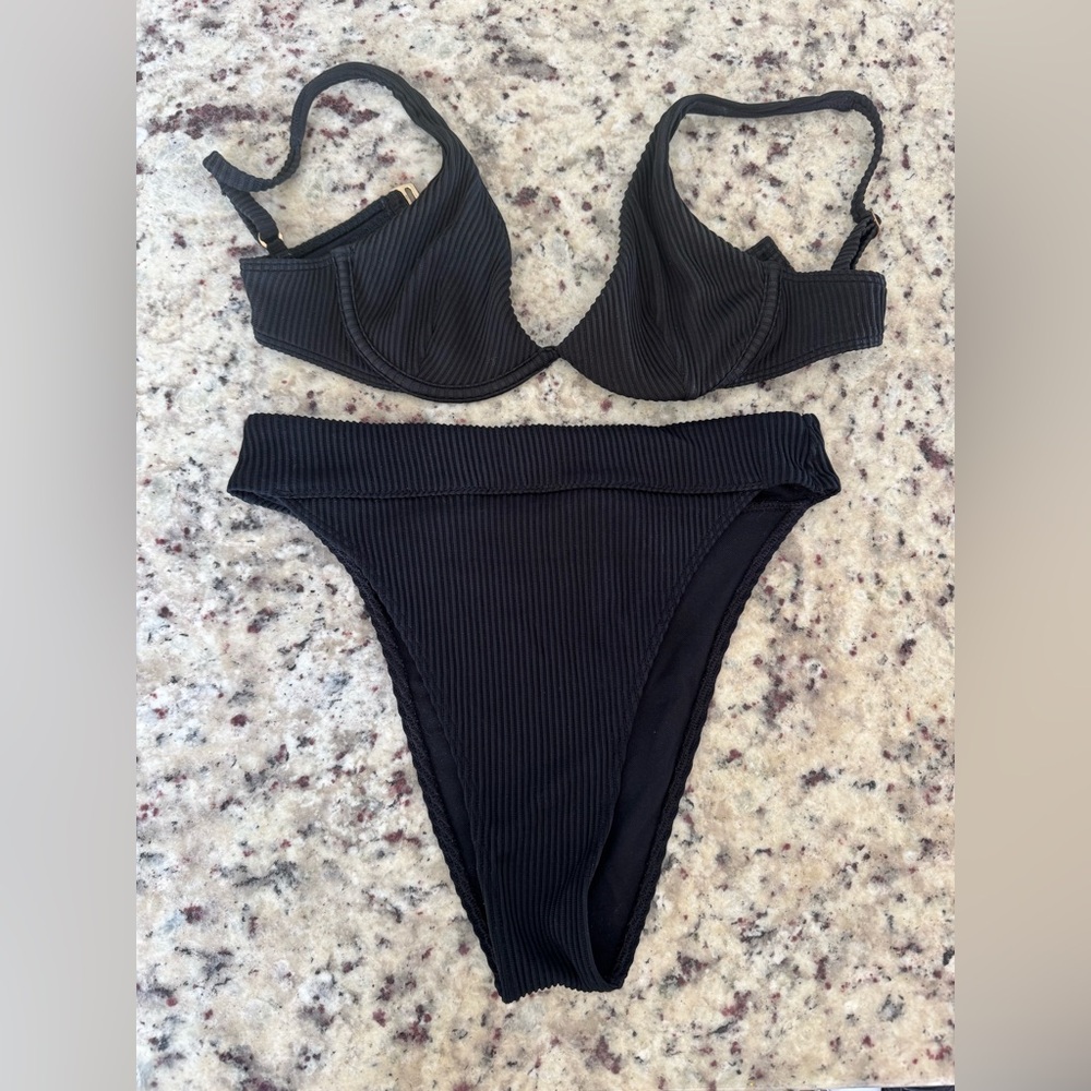 Hollister Black Ribbed Bikini Set